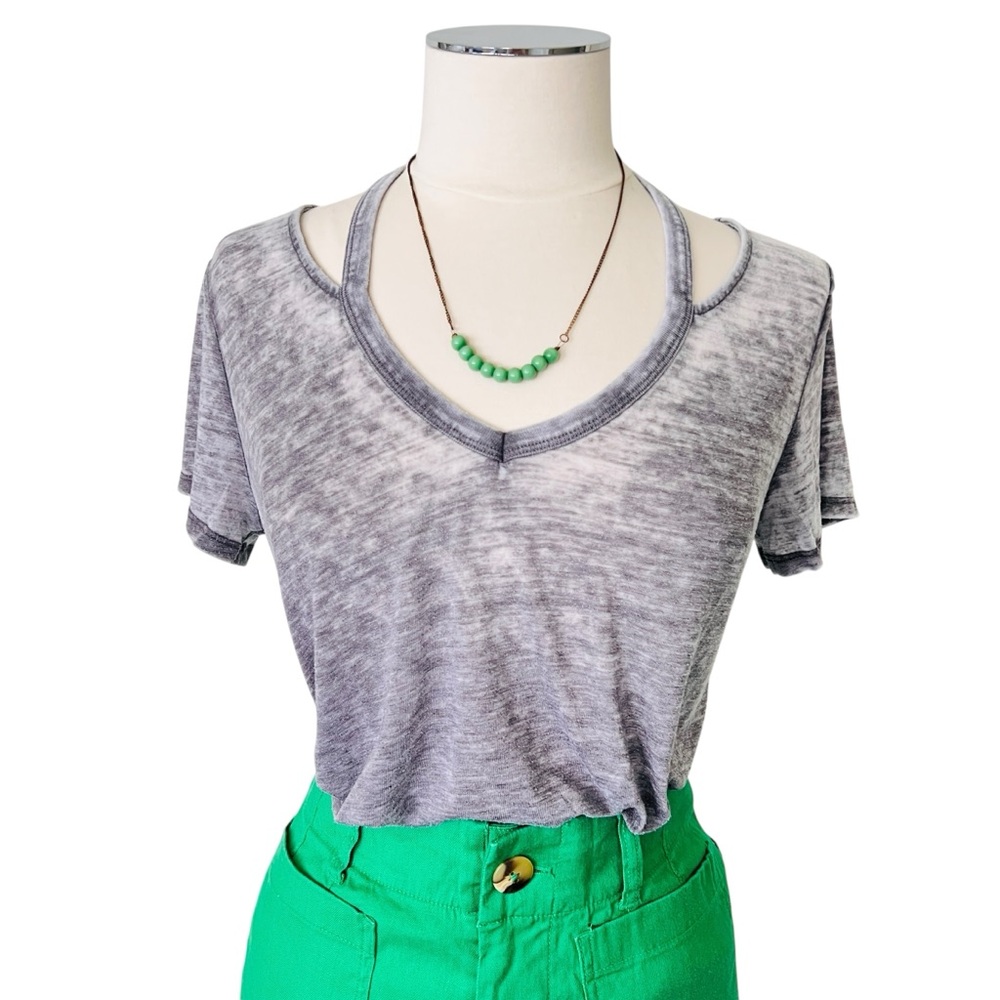 EXPRESS Heathered Cotton Blend T-Shirt Shoulder Cutout Gray Sz M